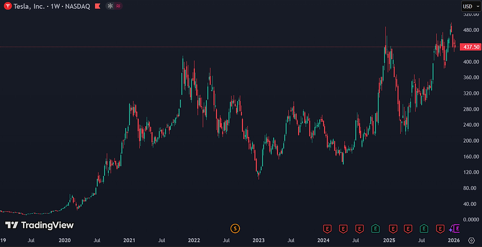 Tesla noteert een uitzonderlijk hoge forward P/E van circa 195