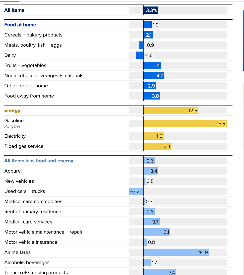 Inflatie US per categorie: