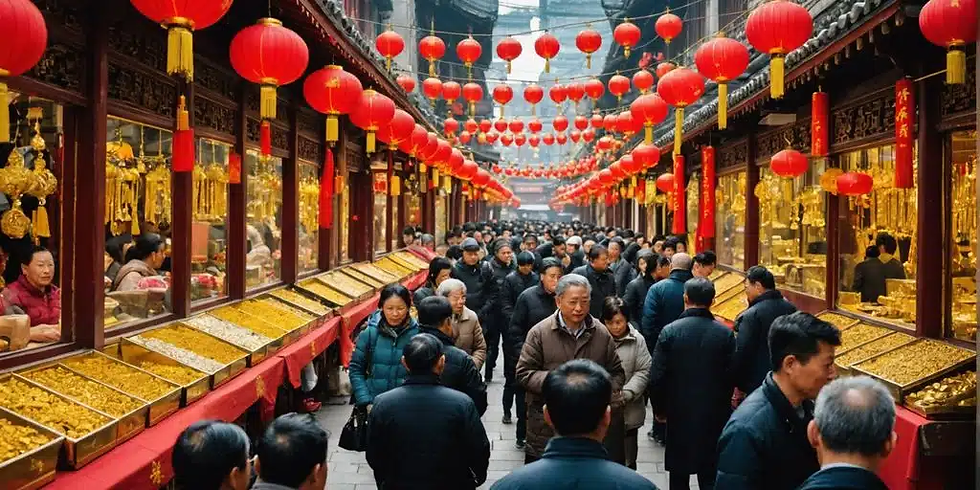Drukke goudmarkt in China tijdens sterke vraag naar edelmetalen.