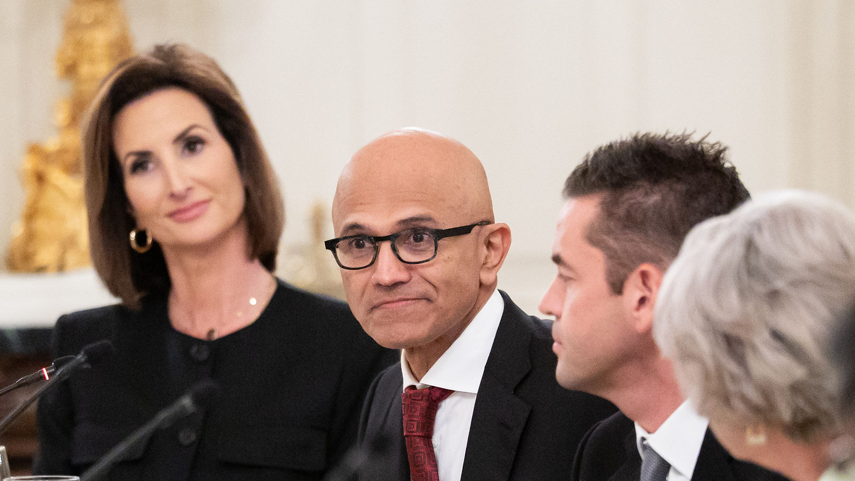 Satya Nadella, topman van Microsoft, tijdens een bijeenkomst in het Witte Huis in september 2025.